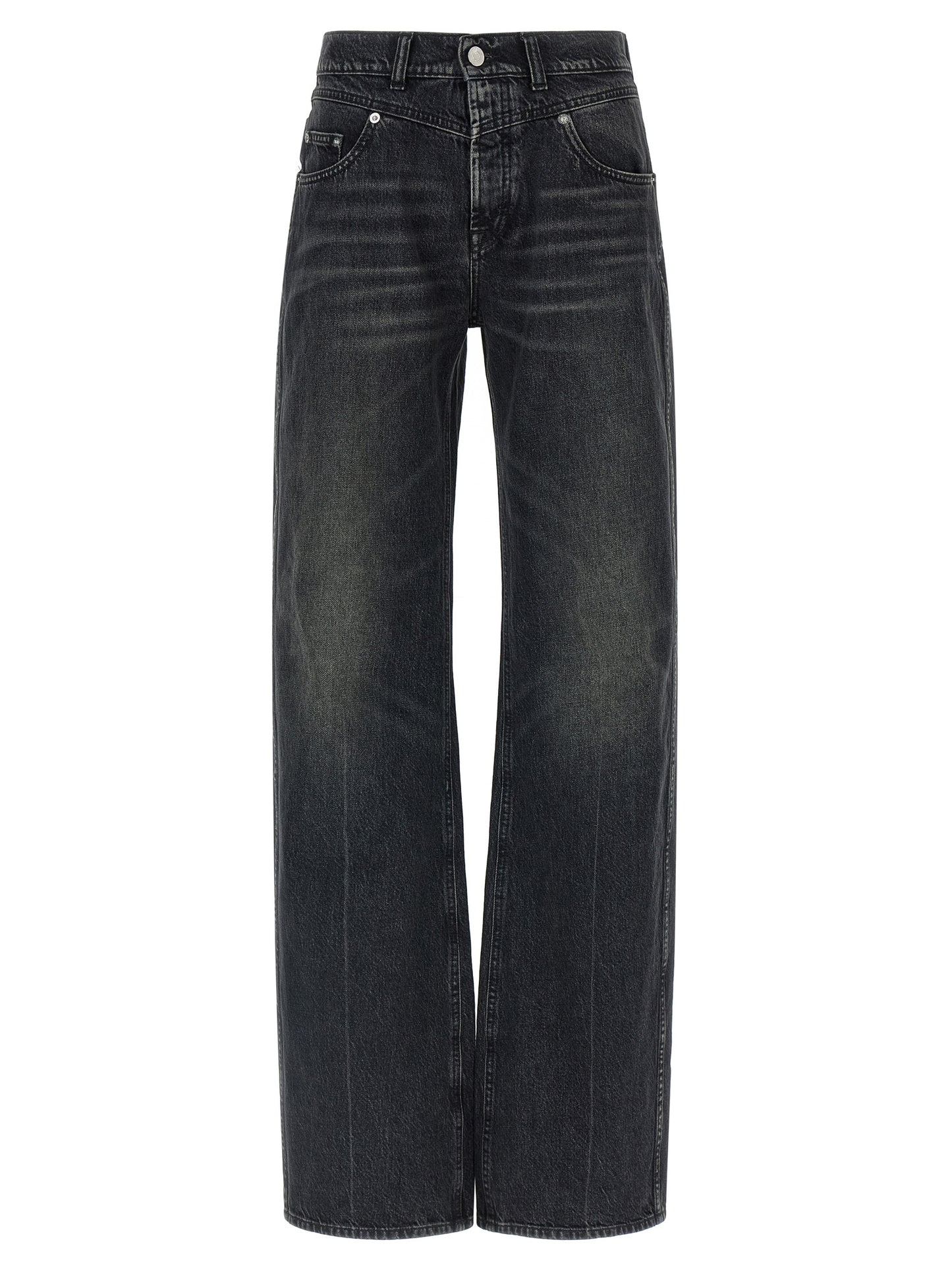 Jeans by Armarium for women in denim cotton black features an refined tailoring silhouette, showcasing a premium straight-leg with a mid rise and long cut for a refined tailoring look.