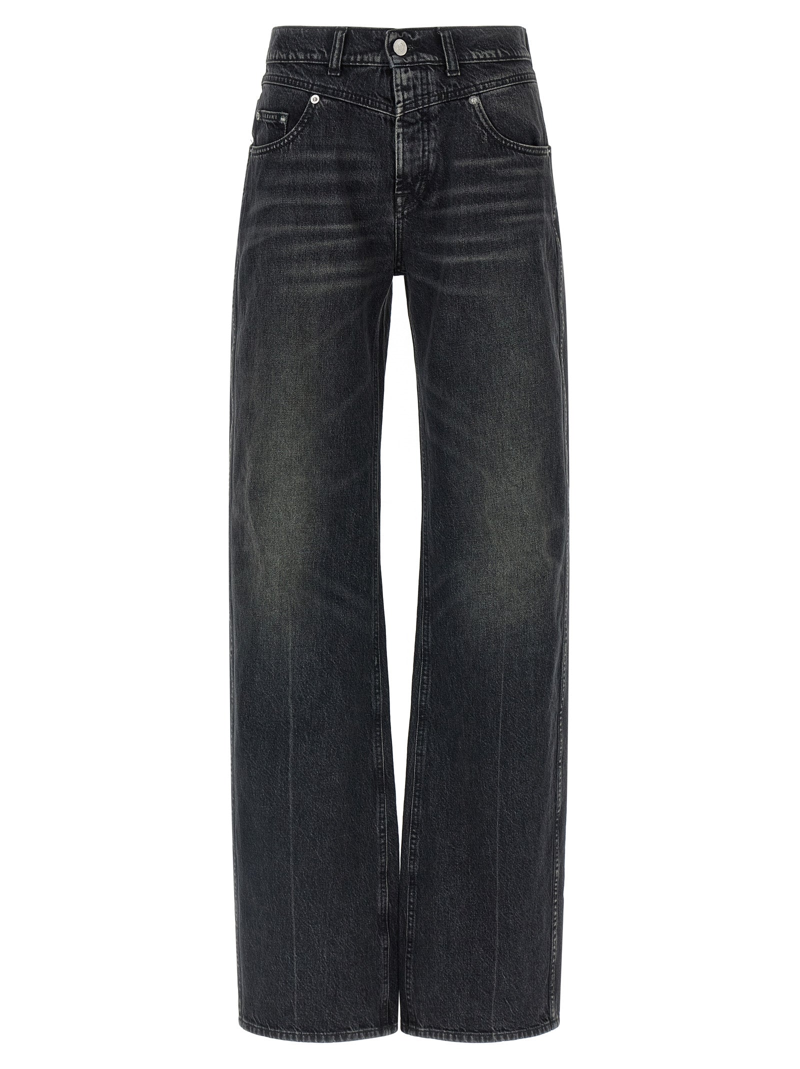 Jeans by Armarium for women in denim cotton black features an refined tailoring silhouette, showcasing a premium straight-leg with a mid rise and long cut for a refined tailoring look.