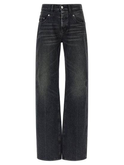 Jeans by Armarium for women in denim cotton black features an refined tailoring silhouette, showcasing a premium straight-leg with a mid rise and long cut for a refined tailoring look.