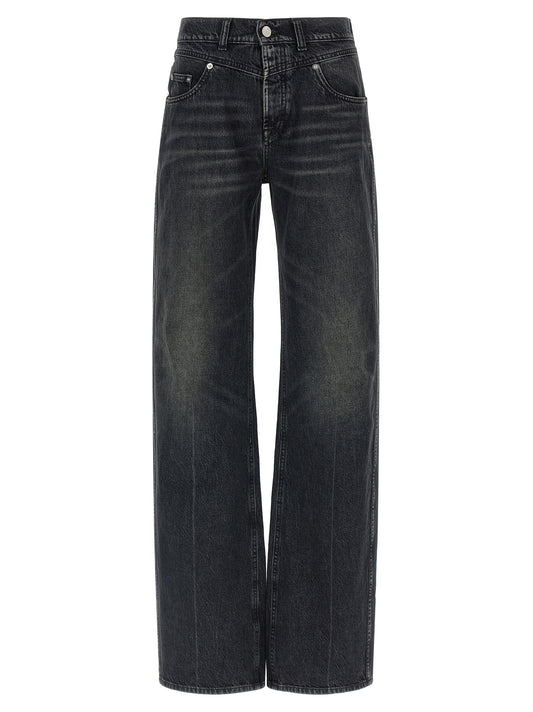 Jeans by Armarium for women in denim cotton black features an refined tailoring silhouette, showcasing a premium straight-leg with a mid rise and long cut for a refined tailoring look.