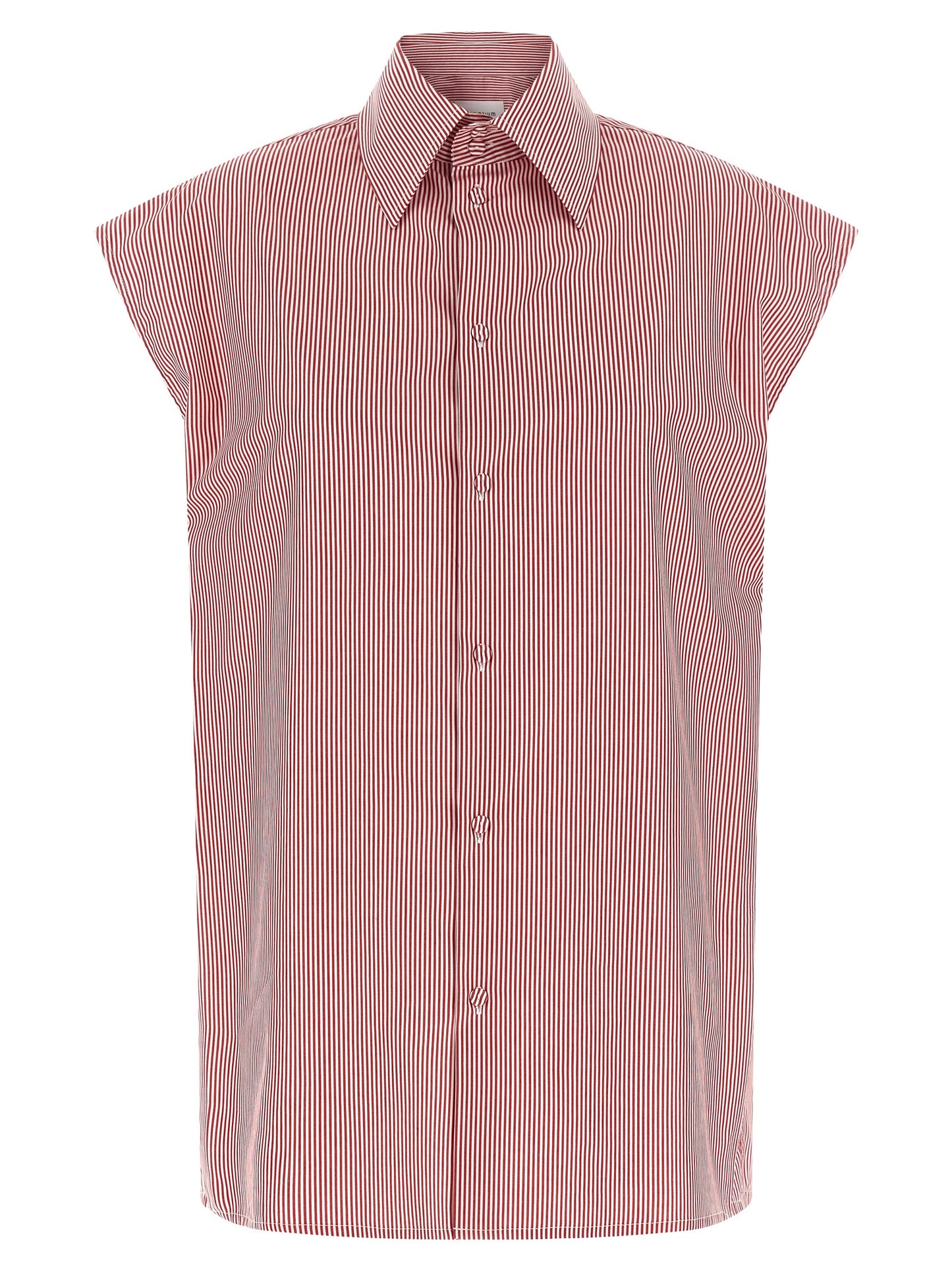 Blouse by Armarium for women in cotton multicolor, red, patterned & striped showcases a sleek silhouette, elegantly detailed with a sleek and sleeveless for a sleek finish.