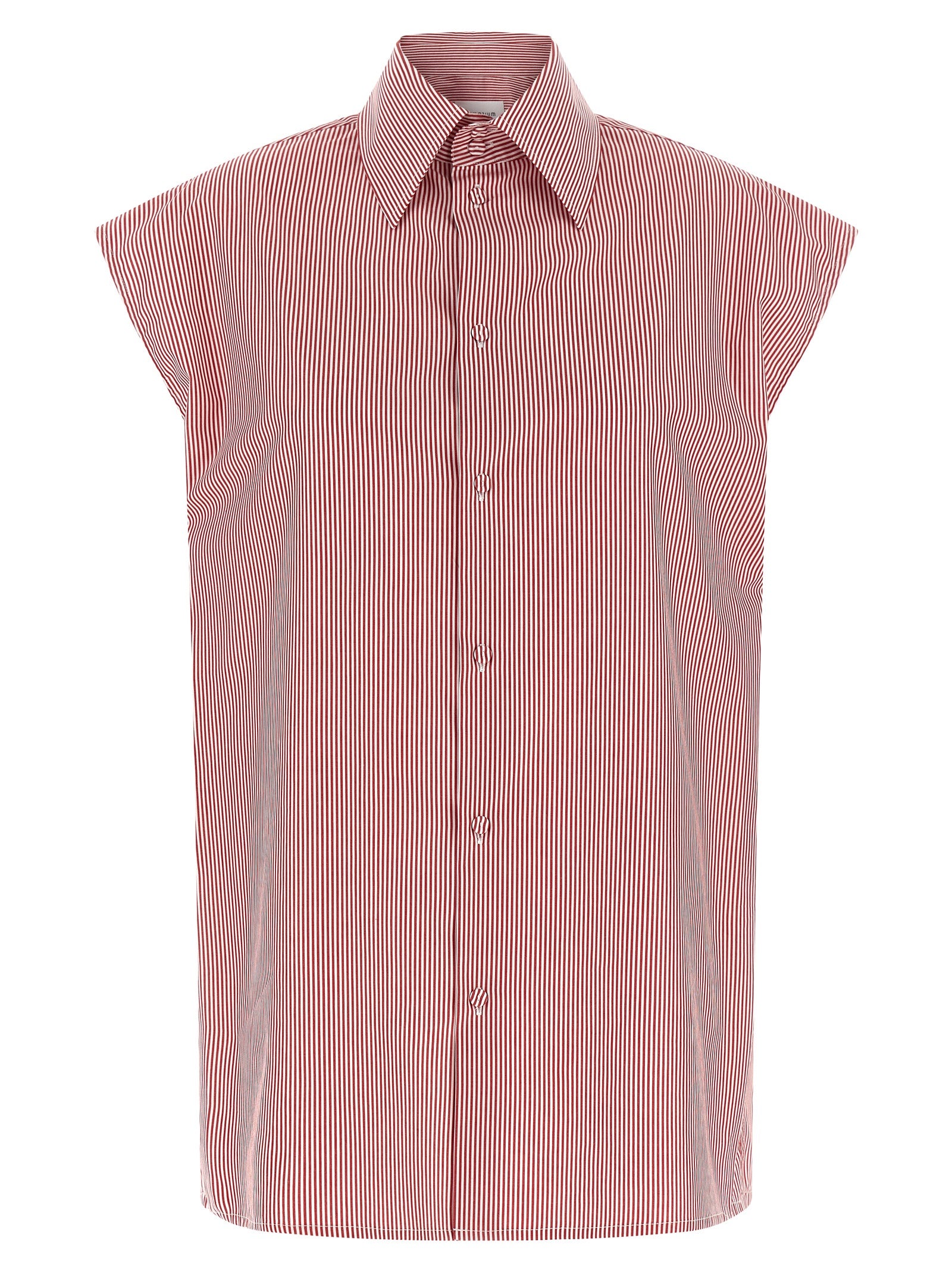 Blouse by Armarium for women in cotton multicolor, red, patterned & striped showcases a sleek silhouette, elegantly detailed with a sleek and sleeveless for a sleek finish.