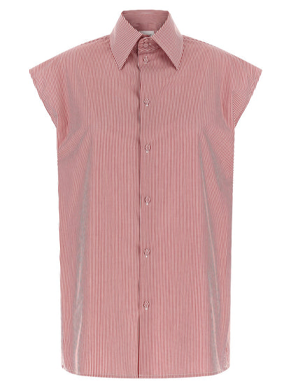 Blouse by Armarium for women in cotton multicolor, red, patterned & striped showcases a sleek silhouette, elegantly detailed with a sleek and sleeveless for a sleek finish.