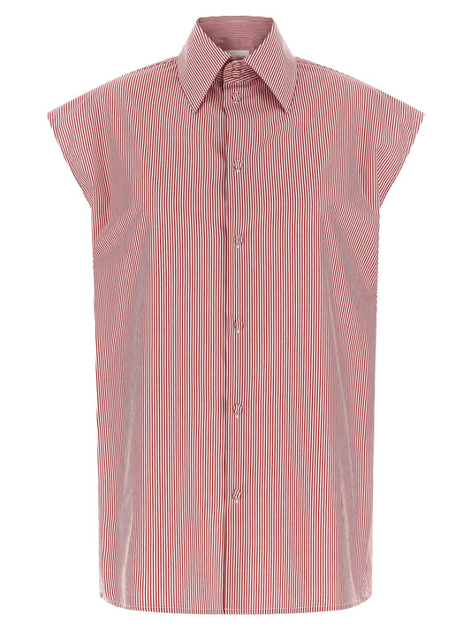 Blouse by Armarium for women in cotton multicolor, red, patterned & striped showcases a sleek silhouette, elegantly detailed with a sleek and sleeveless for a sleek finish.