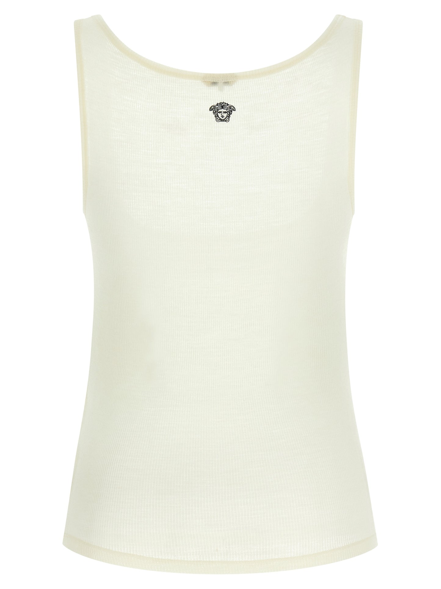 T-Shirt by Versace for women in virgin wool white features an on trend silhouette, perfectly showcasing a on trend and round neckline for an elevated aesthetic.