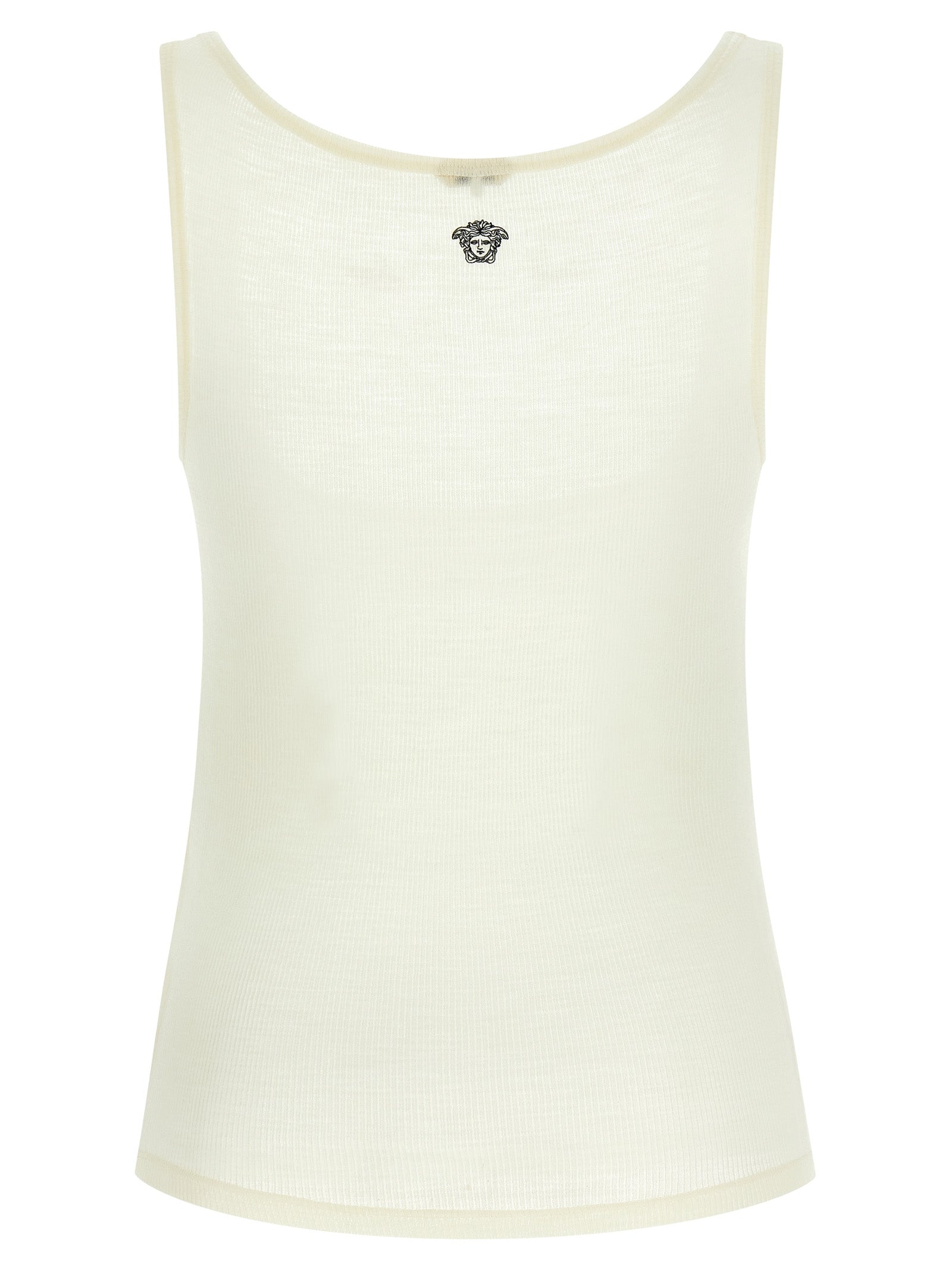 T-Shirt by Versace for women in virgin wool white features an on trend silhouette, perfectly showcasing a on trend and round neckline for an elevated aesthetic.