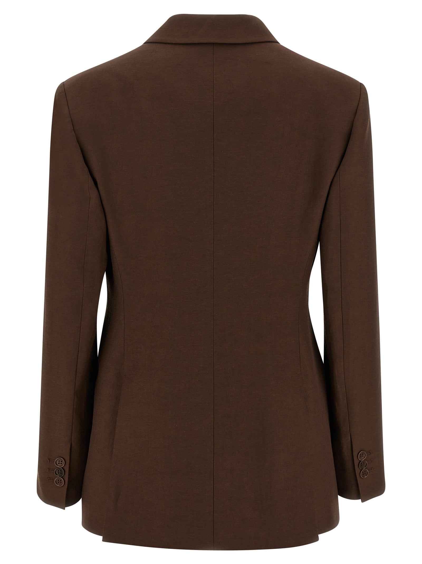 Blazer by P.A.R.O.S.H. for women in linen & viscose brown features an stylish silhouette, showcasing a sophisticated v-neck neckline and stylish for a truly stylish finish.