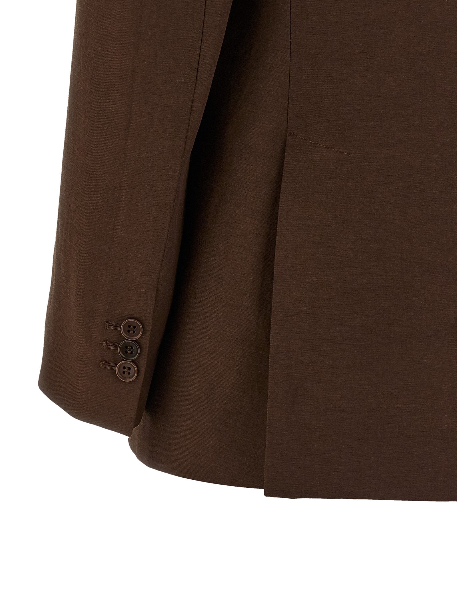 Blazer by P.A.R.O.S.H. for women in linen & viscose brown showcases a polished silhouette, highlighted by a refined and polished for a sophisticated finish.