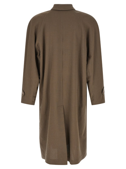 Magliano Men's Padded Single Breasted Polyamide & Virgin Wool Trench Coat - Beige Herringbone