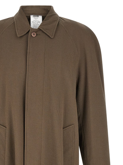 Magliano Men's Padded Single Breasted Polyamide & Virgin Wool Trench Coat - Beige Herringbone