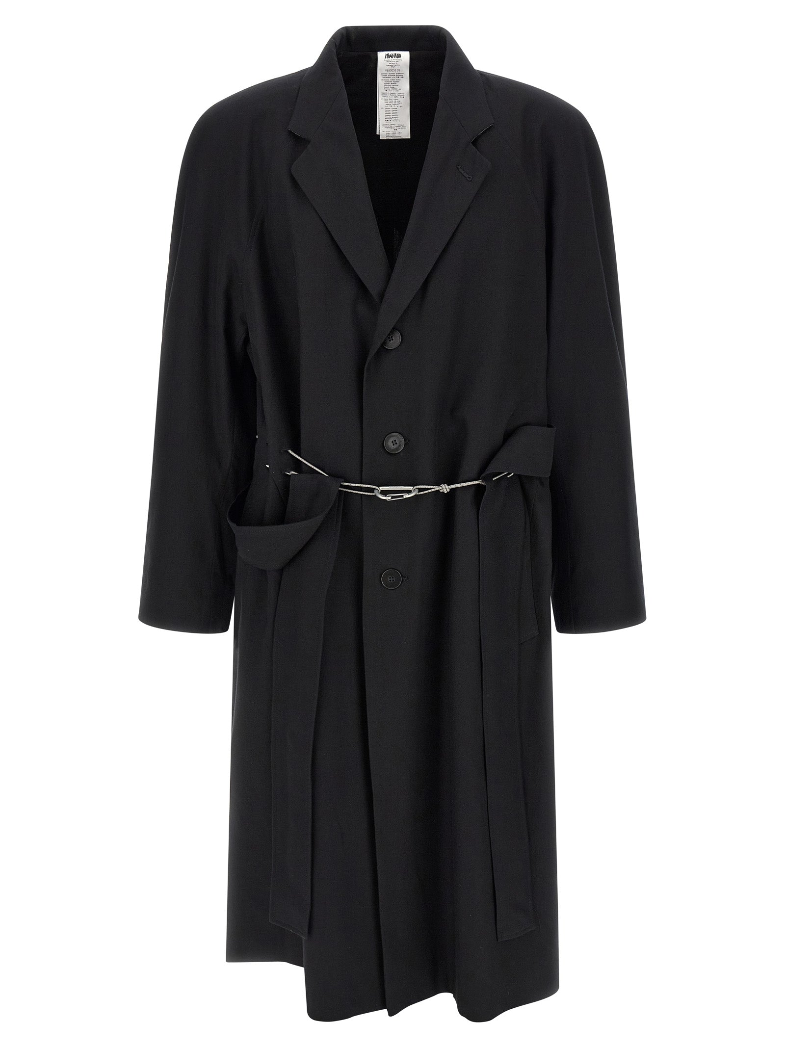 Trench Coat by Magliano for men in cotton black presents an sculptural silhouette, artfully detailed with a sculptural v-neck neckline and functional for a truly sculptural finish.