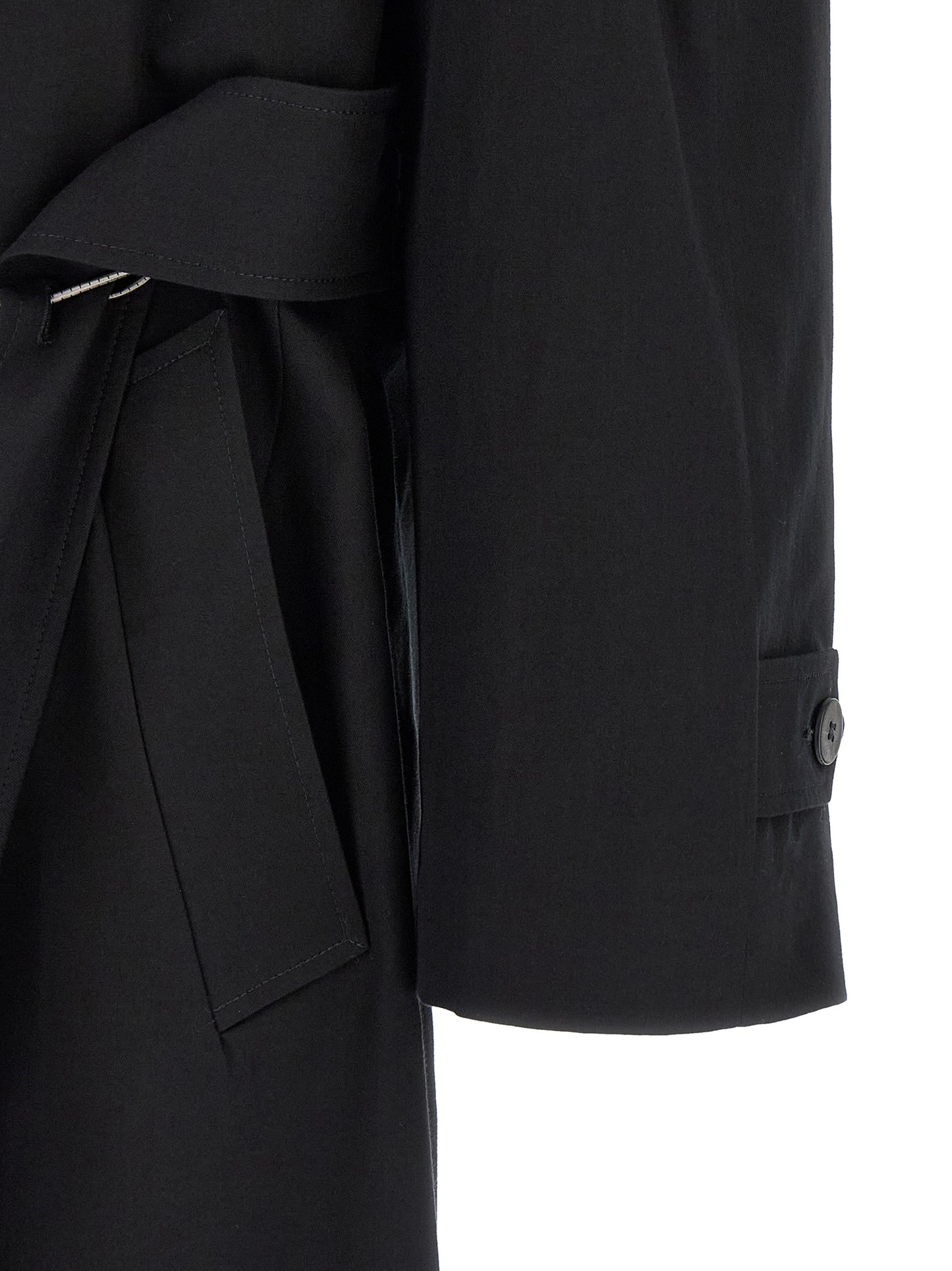 Trench Coat by Magliano for men in cotton black presents a utilitarian silhouette, showcasing a utilitarian and sophisticated for a truly utilitarian look.