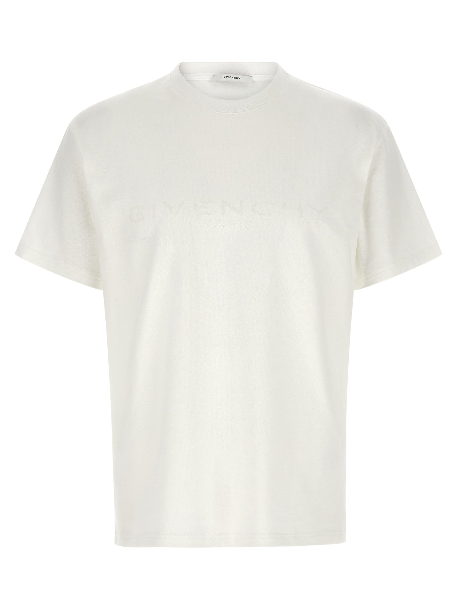 T-Shirt by Givenchy for men in cotton & silk white & jacquard showcases a fashionable silhouette, elegantly detailed with a fashionable short-sleeve and crew neckline for a sophisticated, high-fashion look.