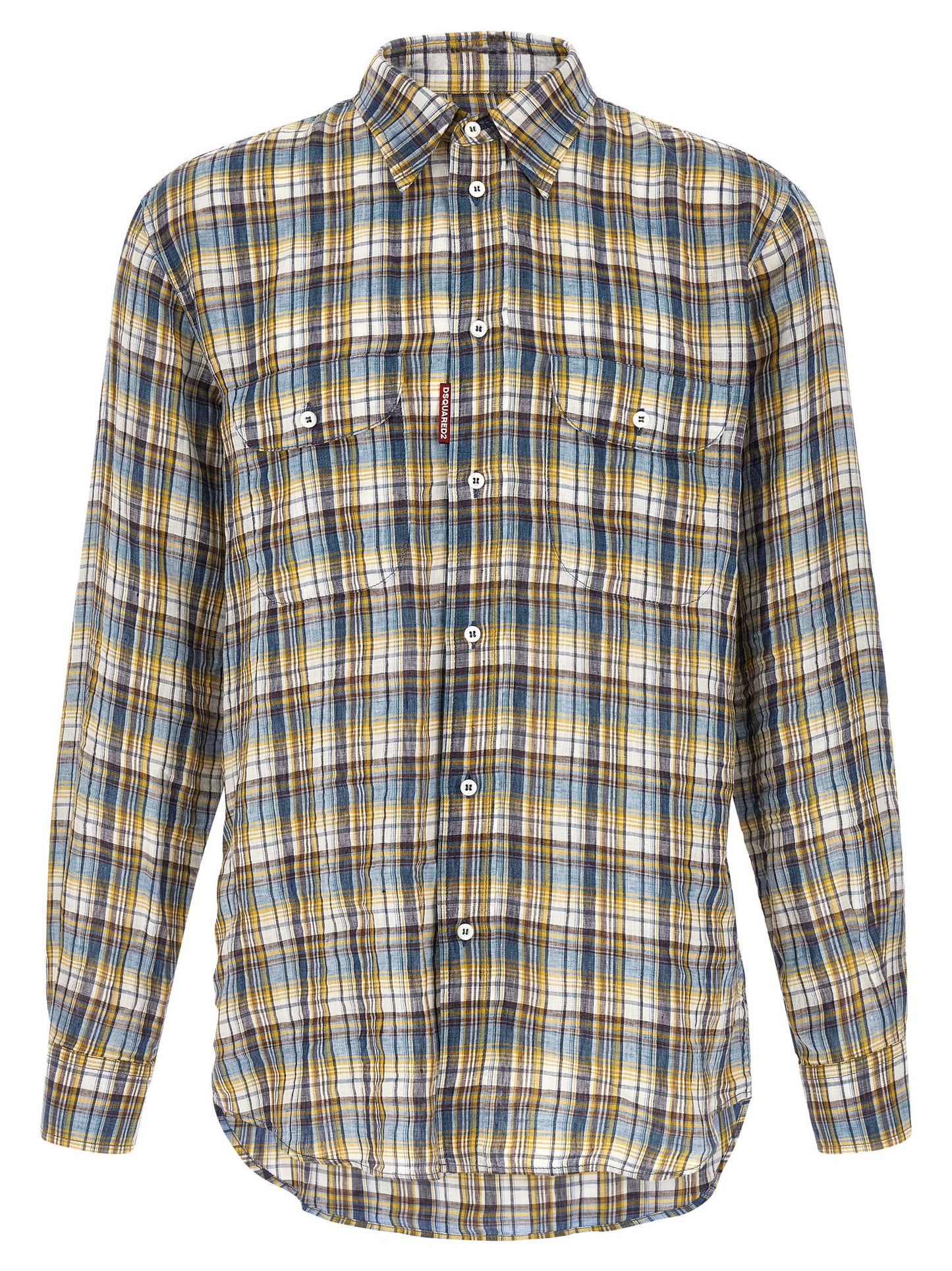 Shirt by Dsquared² for men in linen multicolor & plaid showcases a sublime silhouette, artfully detailed with a sublime and long-sleeve for a sophisticated, sublime finish.