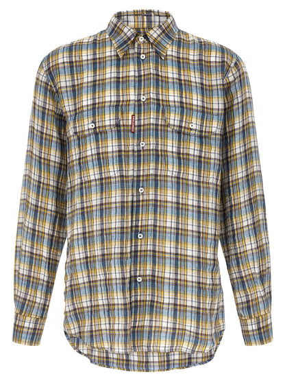 Shirt by Dsquared² for men in linen multicolor & plaid showcases a sublime silhouette, artfully detailed with a sublime and long-sleeve for a sophisticated, sublime finish.