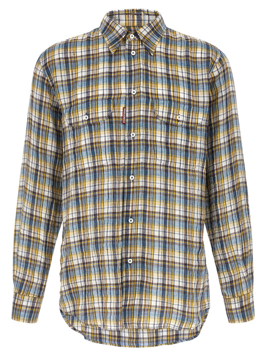 Shirt by Dsquared² for men in linen multicolor & plaid showcases a sublime silhouette, artfully detailed with a sublime and long-sleeve for a sophisticated, sublime finish.