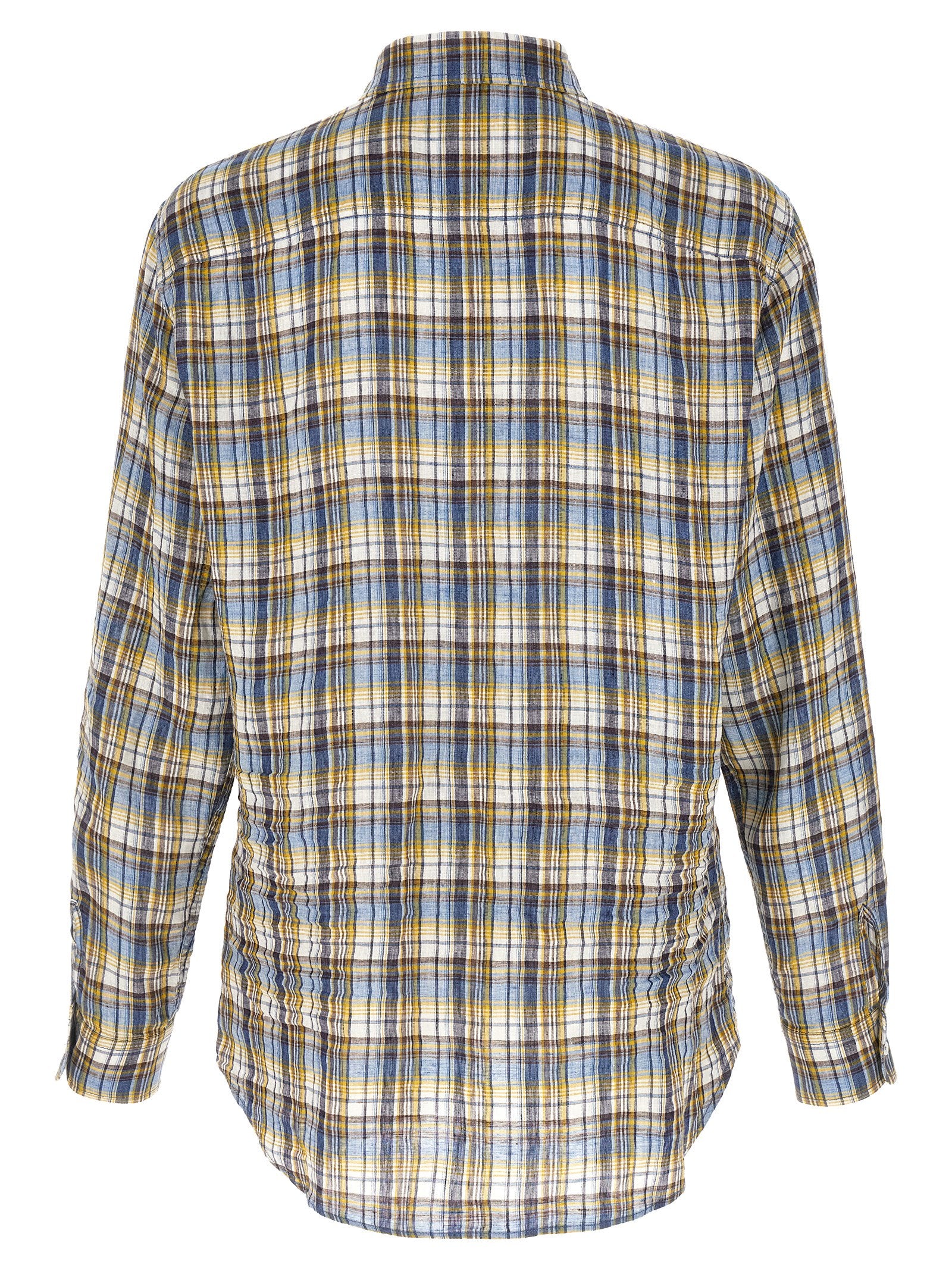 Shirt by Dsquared² for men in linen multicolor & plaid showcases a sleek silhouette, elegantly detailed with a sleek and for a sleek finish.