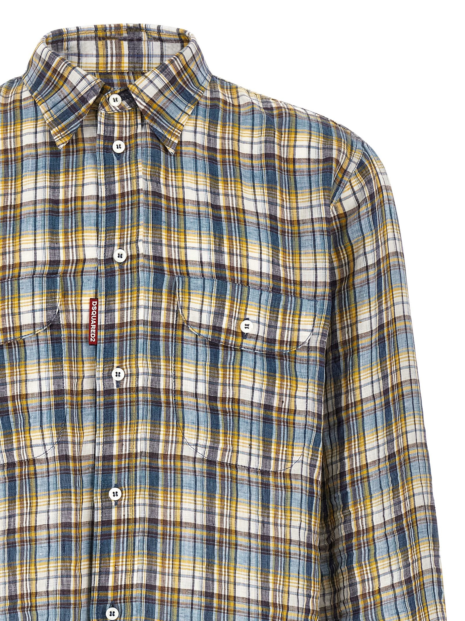 Shirt by Dsquared² for men in linen multicolor & plaid features an architectural silhouette with a refined and elegant for a architectural look.