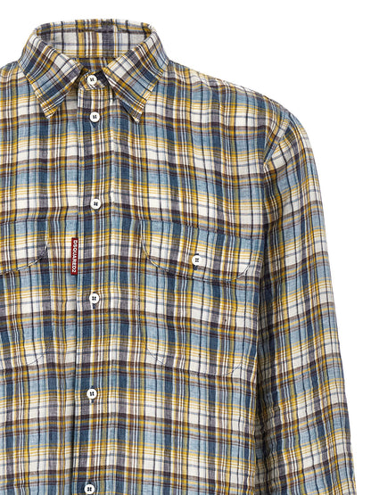 Shirt by Dsquared² for men in linen multicolor & plaid features an architectural silhouette with a refined and elegant for a architectural look.
