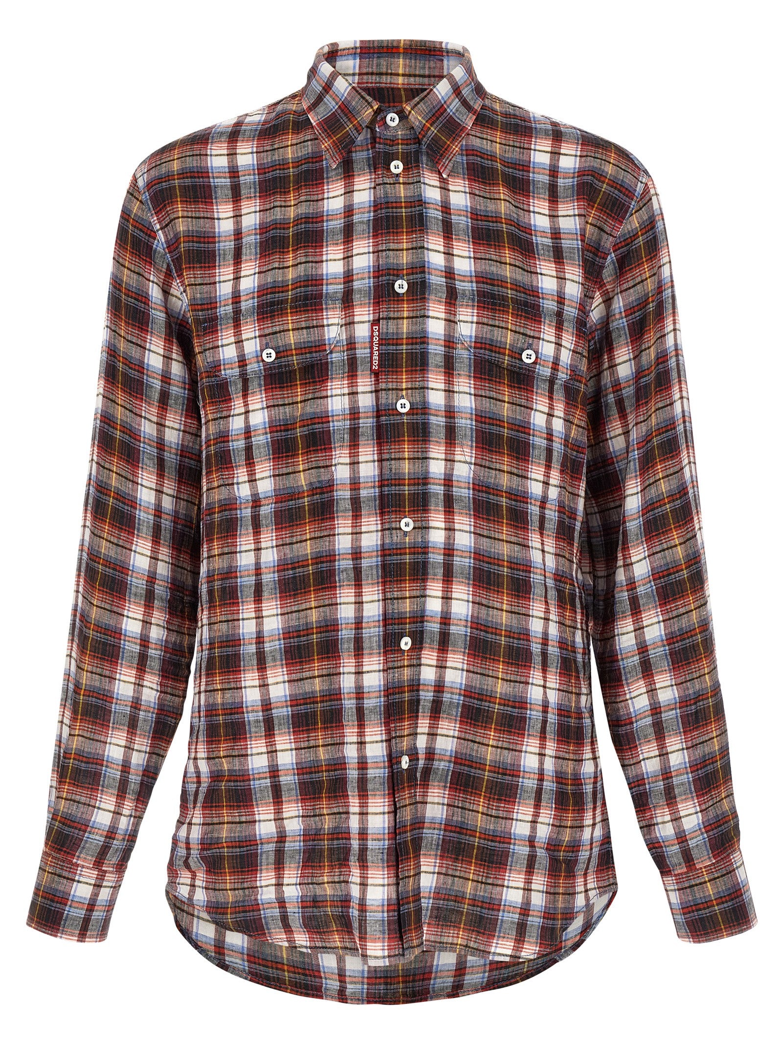 Shirt by Dsquared² for men in linen multicolor, red & plaid presents a discerning silhouette, showcasing a sophisticated and long-sleeve for a truly discerning finish.