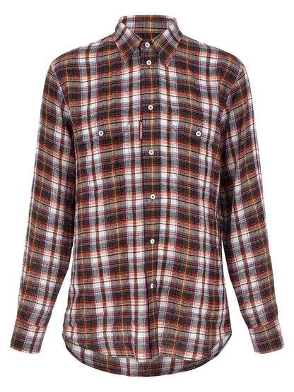 Shirt by Dsquared² for men in linen multicolor, red & plaid presents a discerning silhouette, showcasing a sophisticated and long-sleeve for a truly discerning finish.