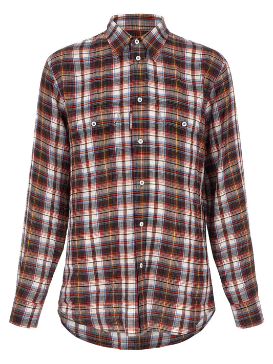 Shirt by Dsquared² for men in linen multicolor, red & plaid presents a discerning silhouette, showcasing a sophisticated and long-sleeve for a truly discerning finish.