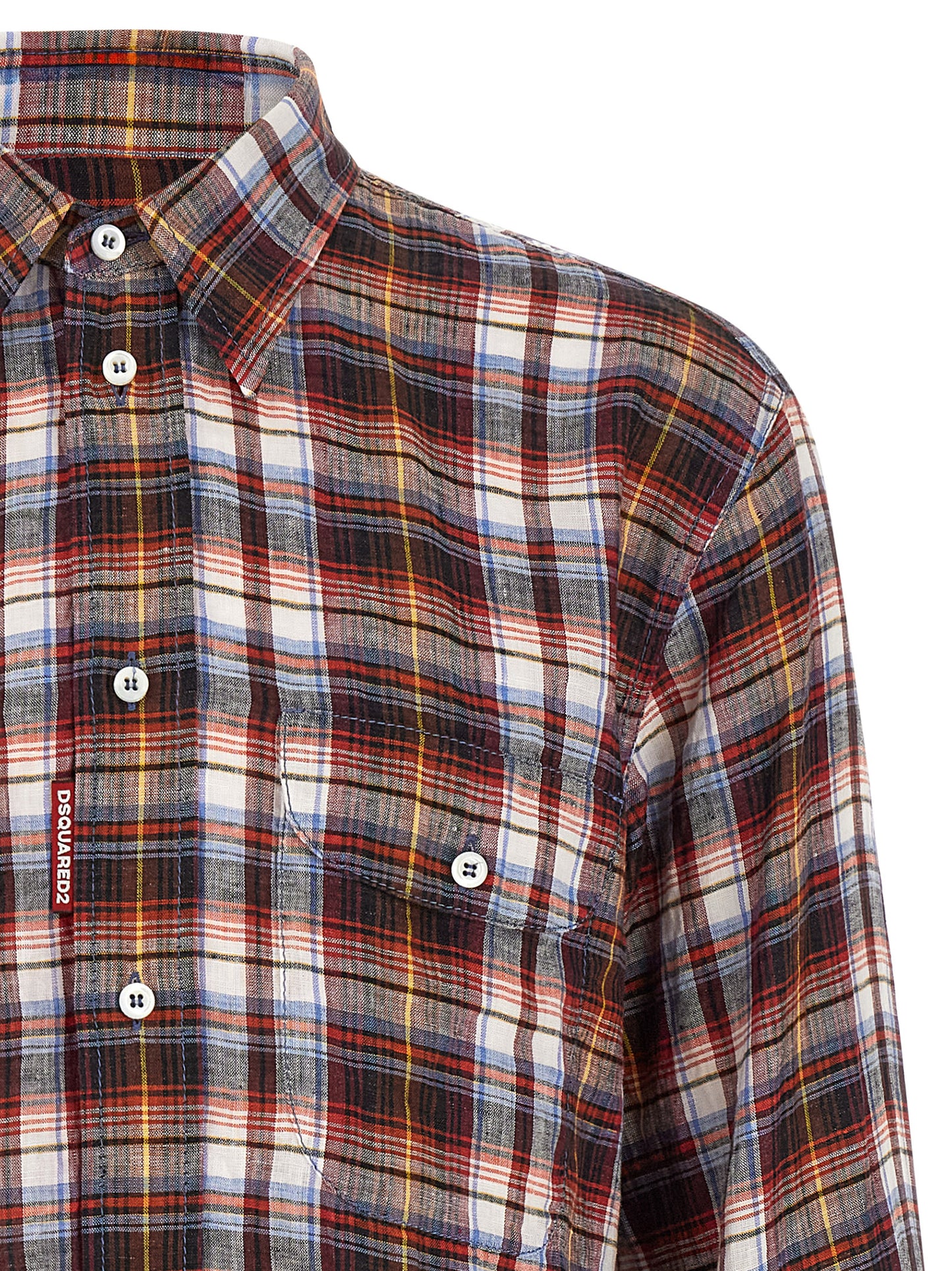 Shirt by Dsquared² for men in linen multicolor, red & plaid features an polished silhouette, showcasing a sophisticated and detail for a truly polished finish.