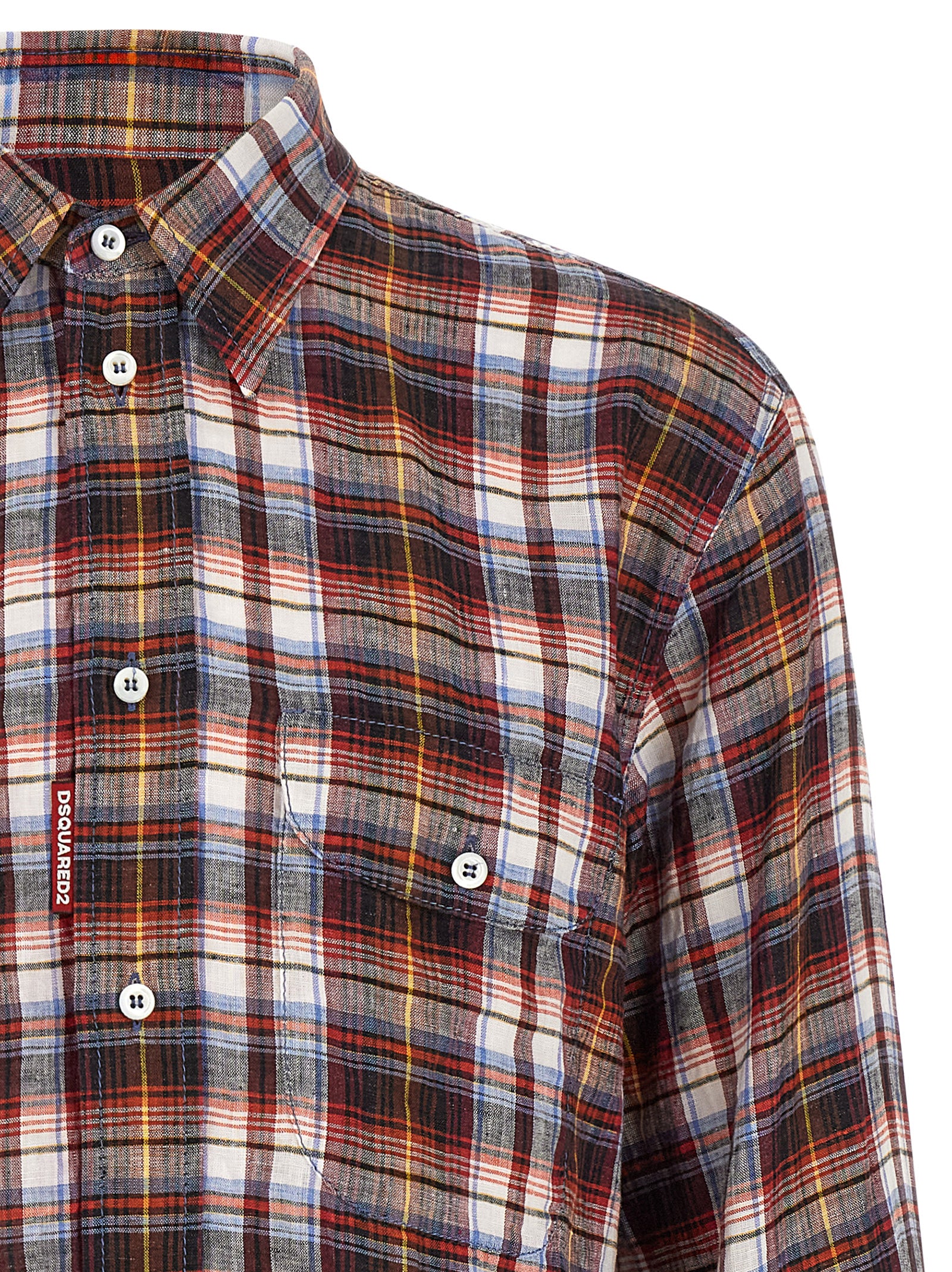 Shirt by Dsquared² for men in linen multicolor, red & plaid features an polished silhouette, showcasing a sophisticated and detail for a truly polished finish.