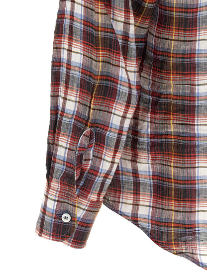 Shirt by Dsquared² for men in linen multicolor, red & plaid showcases a sharp silhouette, elegantly detailed with a sharp and sharp .