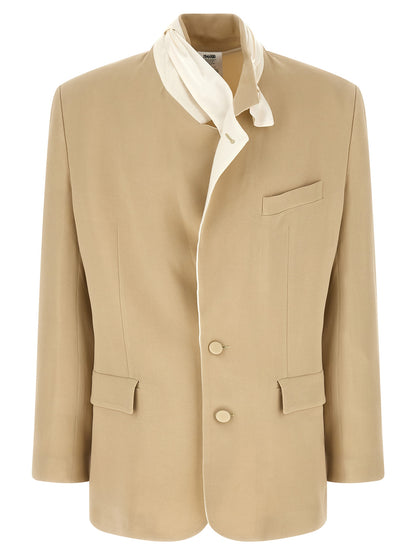 Blazer by Magliano for men in viscose linen & cupro beige & monogram features an crisp silhouette with sophisticated and a crisp for a truly crisp finish.