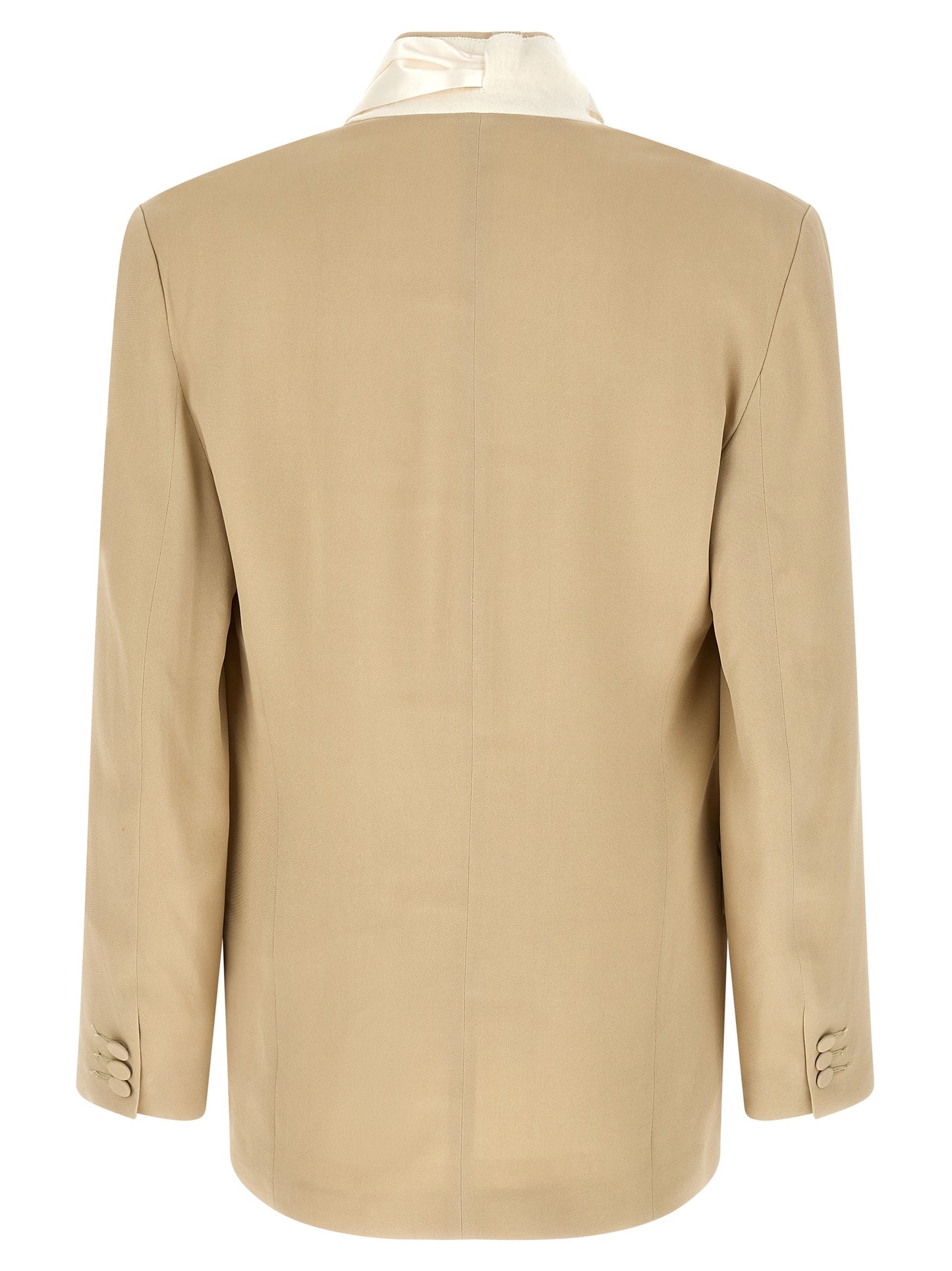 This Blazer by Magliano for men in viscose linen & cupro beige & monogram presents a tailored silhouette, meticulously tailored with a tailored and distinctive for a tailored finish.