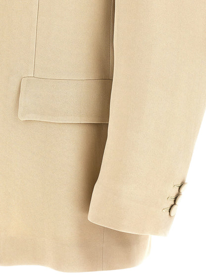 Blazer by Magliano for men in viscose linen & cupro beige & monogram showcases a discerning silhouette, elegantly detailed with a sophisticated and premium for a truly discerning finish.