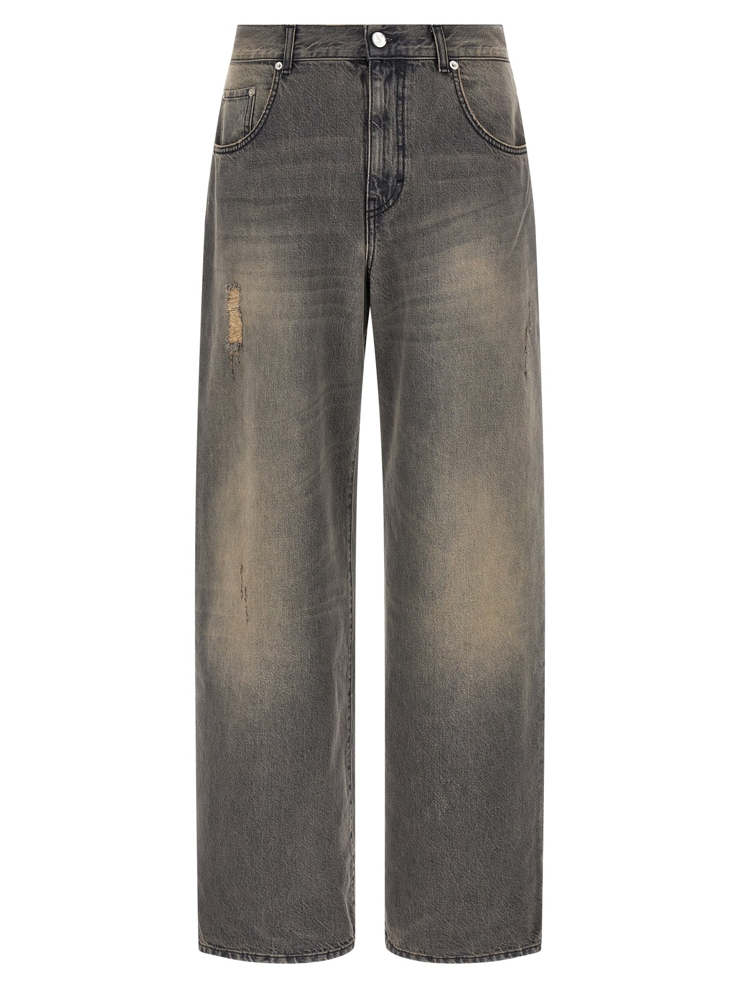 Jeans by SÉFR for men in denim cotton & suede leather black features an refined tailoring silhouette, showcasing a premium wide with a mid rise and long cut for a refined tailoring look.