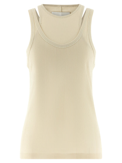 T-Shirt by Armarium for women in cotton white showcases a unassuming silhouette, artfully detailed with a refined and unassuming sleeveless for a sophisticated, contemporary look.