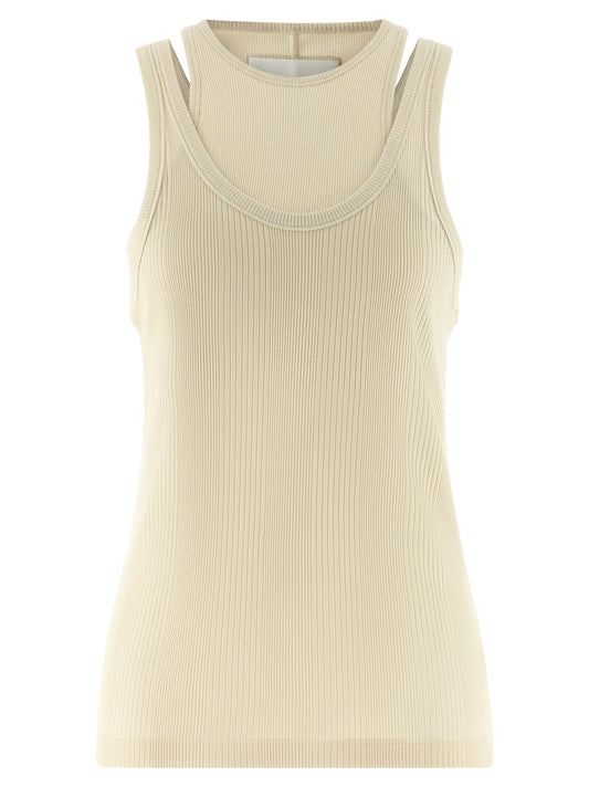 T-Shirt by Armarium for women in cotton white showcases a unassuming silhouette, artfully detailed with a refined and unassuming sleeveless for a sophisticated, contemporary look.