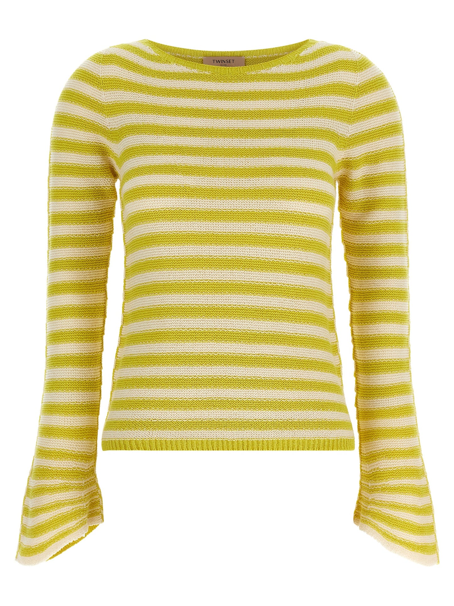 Cardigan by Twinset for women in plush cotton & polyamide bicolour, yellow & striped features an impeccable silhouette, showcasing a sophisticated crew neckline and long-sleeve detail for a truly impeccable finish.