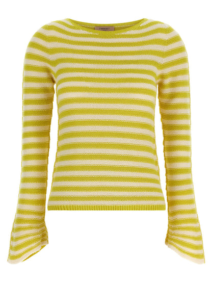 Cardigan by Twinset for women in plush cotton & polyamide bicolour, yellow & striped features an impeccable silhouette, showcasing a sophisticated crew neckline and long-sleeve detail for a truly impeccable finish.