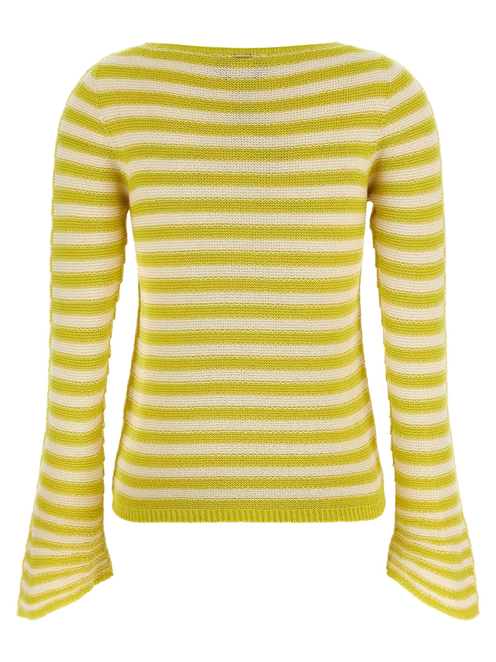 Cardigan by Twinset for women in plush cotton & polyamide bicolour, yellow & striped features an impeccable silhouette, showcasing a sophisticated crew neckline and detail for a truly impeccable finish.