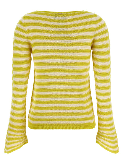 Cardigan by Twinset for women in plush cotton & polyamide bicolour, yellow & striped features an impeccable silhouette, showcasing a sophisticated crew neckline and detail for a truly impeccable finish.