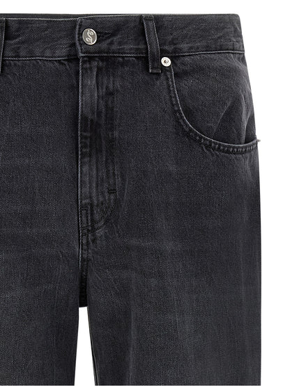 Jeans by SÉFR for men in denim cotton black features a polished silhouette with a polished straight-leg, reaching a polished long and finished with a polished .