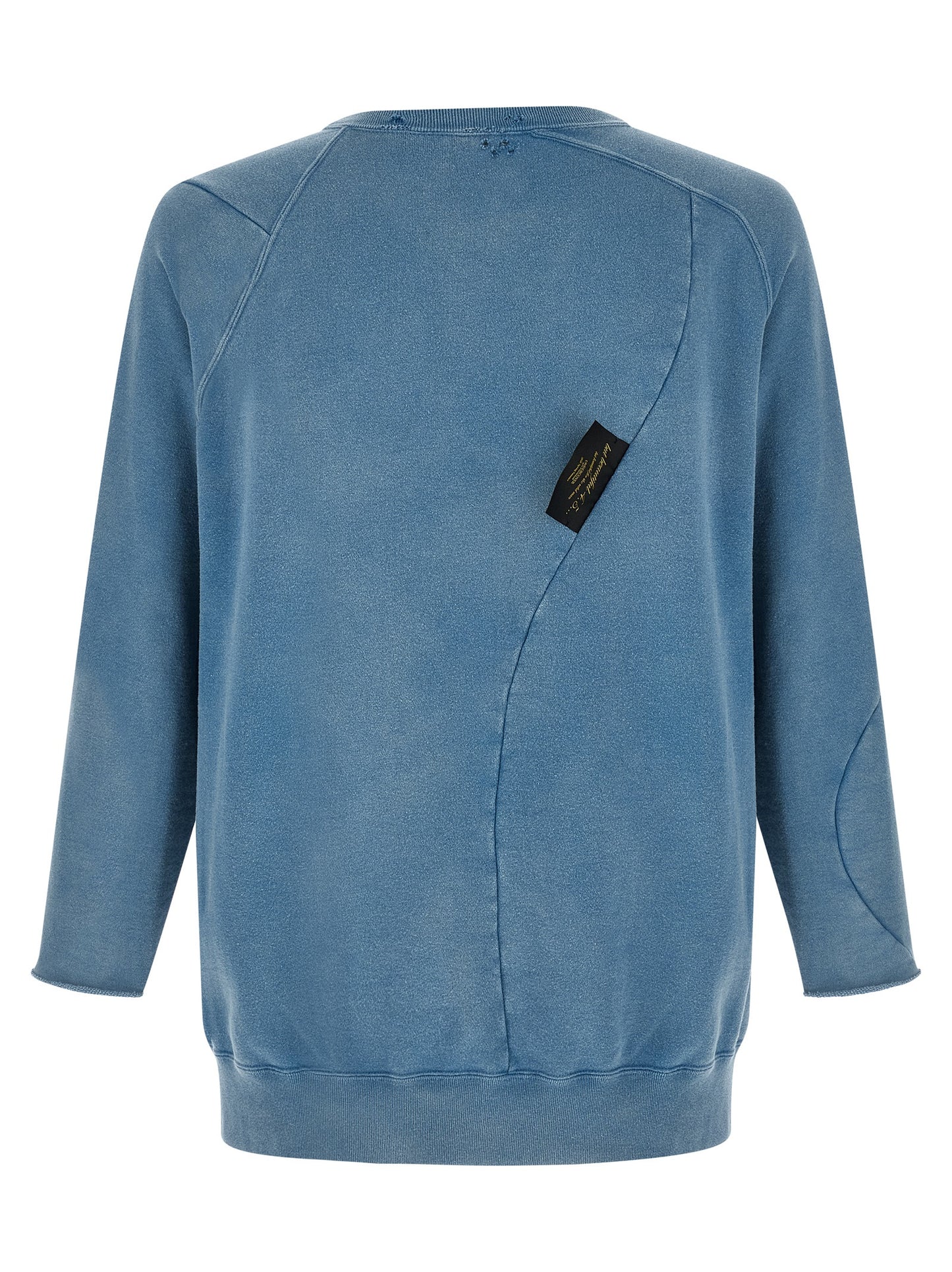 Sweatshirt by Undercover for men in cotton light-blue & print showcases a slouchy chic silhouette, artfully detailed with a slouchy chic crew asymmetric neckline and for a slouchy chic finish.