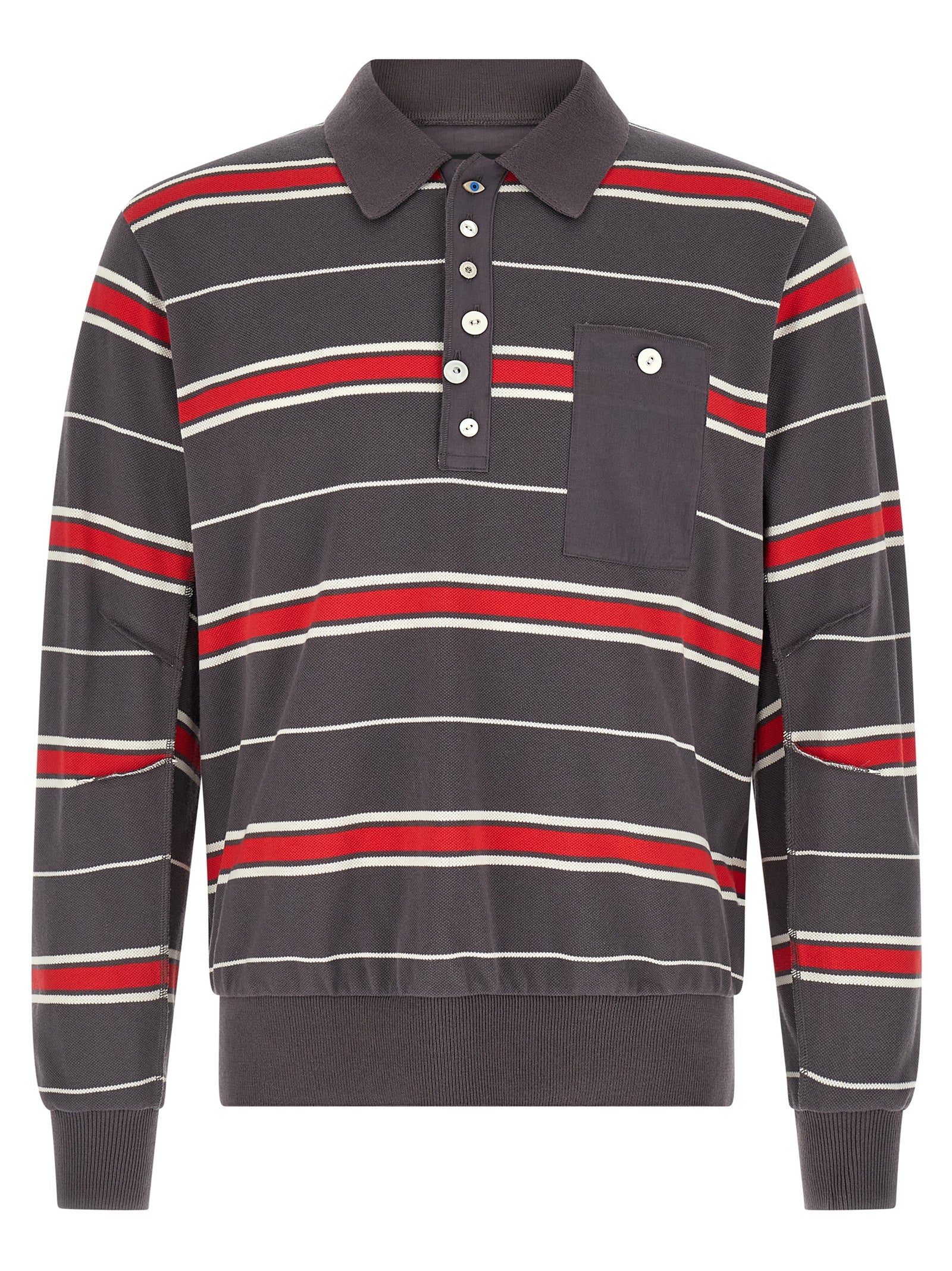 Polo Shirt by Undercover for men in cotton gray, light-grey & striped presents a sleek silhouette, featuring a refined and long-sleeve for a sleek finish.