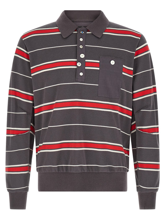 Polo Shirt by Undercover for men in cotton gray, light-grey & striped presents a sleek silhouette, featuring a refined and long-sleeve for a sleek finish.