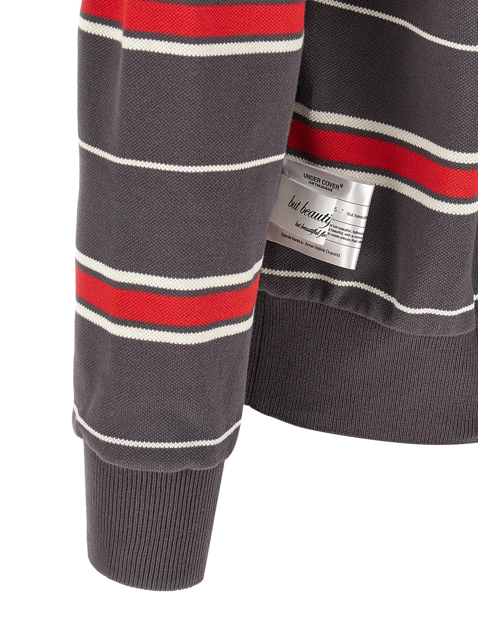 Polo Shirt by Undercover for men in cotton gray, light-grey & striped presents a crisp silhouette, artfully detailed with a crisp and crisp .