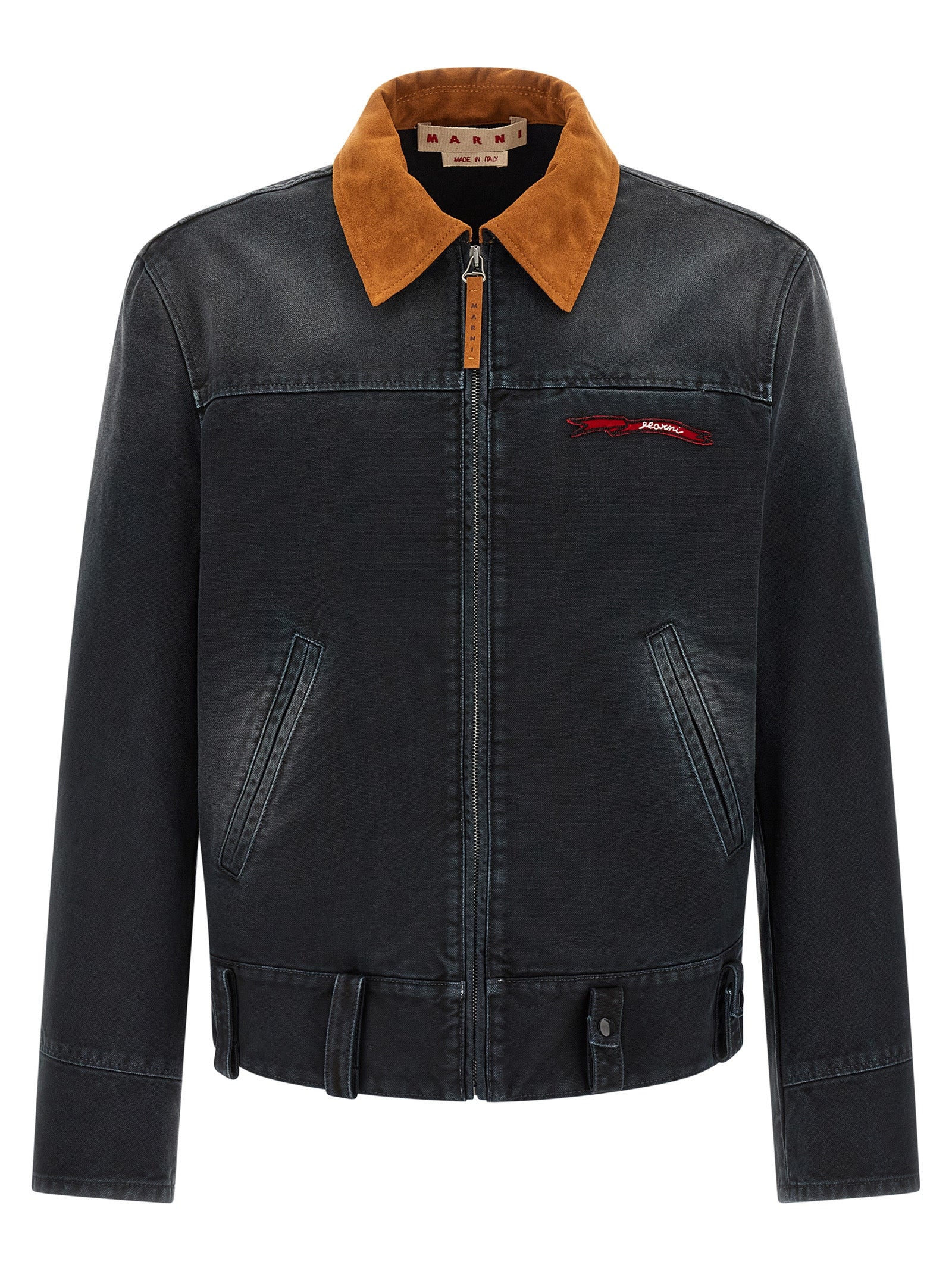 Trucker Jacket by Marni for men in denim cotton gray & signature showcases a bohemian silhouette, artfully detailed with a bohemian shirt-collar neckline and signature pockets for a truly bohemian finish.