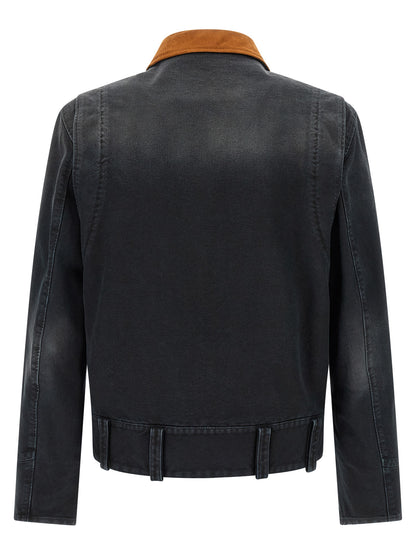 This Trucker Jacket by Marni for men in denim cotton gray & signature exhibits a edgy silhouette, meticulously detailed with functional pockets and a edgy shirt-collar neckline for a edgy finish.