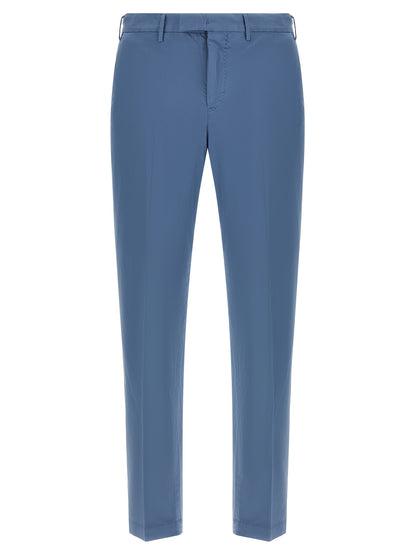 Casual Pants by PT Torino for men in stretch cotton light-blue features an sartorial and long with a mid rise cut for a sartorial finish.
