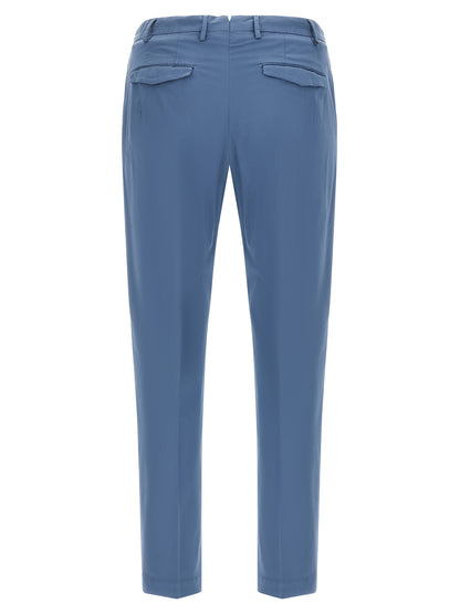 Casual Pants by PT Torino for men in stretch cotton light-blue features an sophisticated mid rise and with a precise long, creating a sophisticated and sophisticated silhouette.