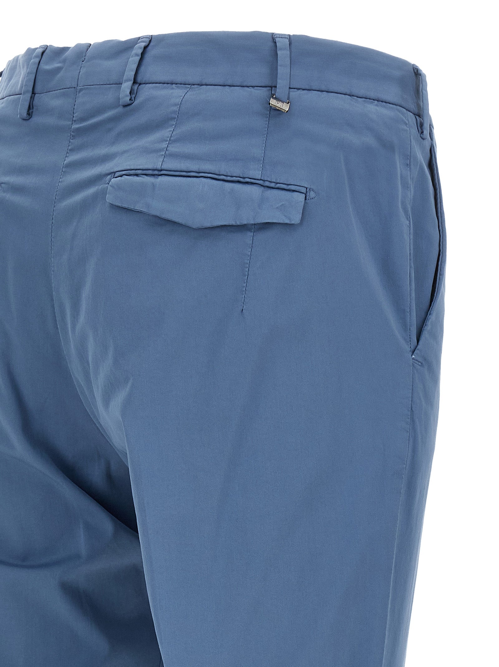 Casual Pants by PT Torino for men in stretch cotton light-blue features an refined tailoring silhouette, showcasing a premium with a mid rise and long cut for a refined tailoring look.