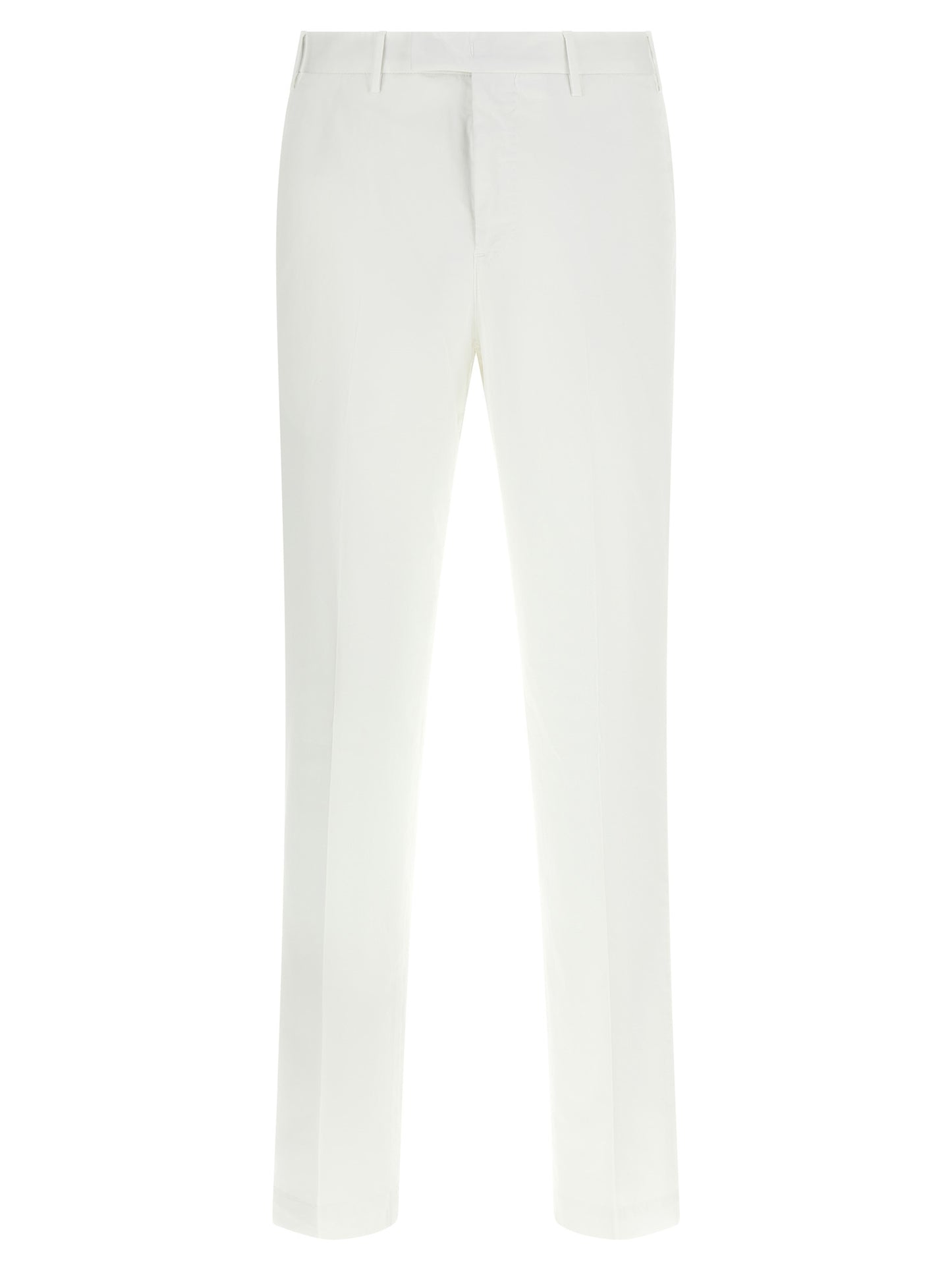 Trousers by PT Torino for men in stretch cotton white features a sculptural silhouette, showcasing a sculptural and long with a sophisticated mid rise for a sculptural finish.
